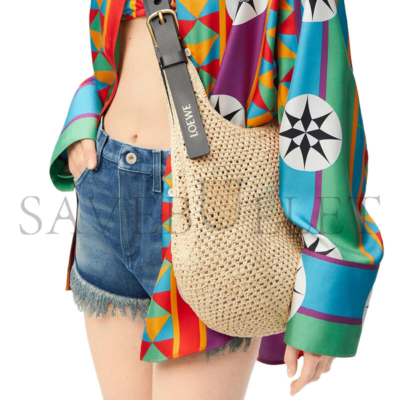 L0ew* small punch hole hobo in raffia and calfskin a914w86x01 (32*24*22cm)